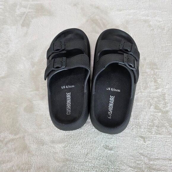 Cushionaire Women's Fame Recovery Cloud Slide w/+Comfort Size 6 Black Dbl Strap - Picture 4 of 6